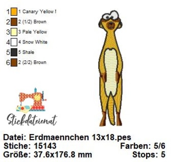Erdmännchen Stickdatei, Niedliches Erdmännchen Stickmotiv in 3 Größen