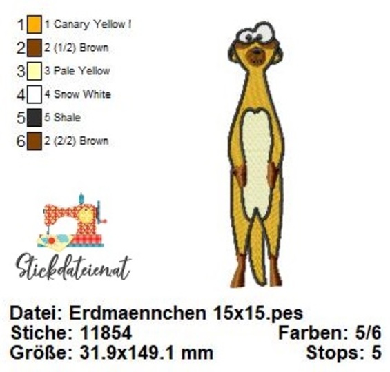 Erdmännchen Stickdatei, Niedliches Erdmännchen Stickmotiv in 3 Größen