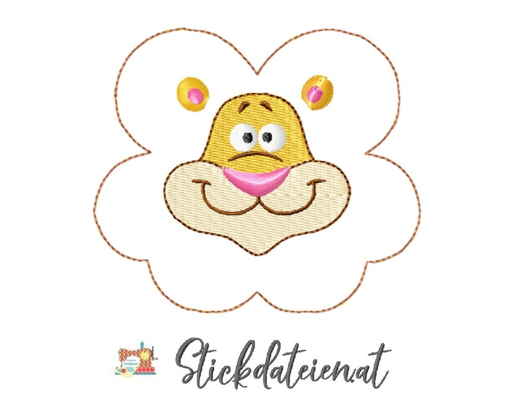 Süße Löwenkopf Stickdatei, Niedliche Löwen-Applikation, Stickdatei 10x10