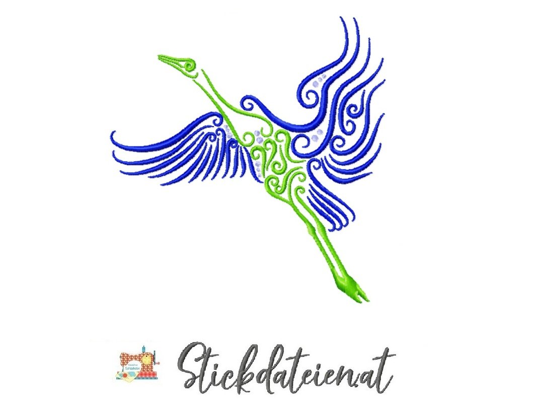 Storch Stickmuster, Storch Stickdatei, Stilisierter Storch Design 2 Größen