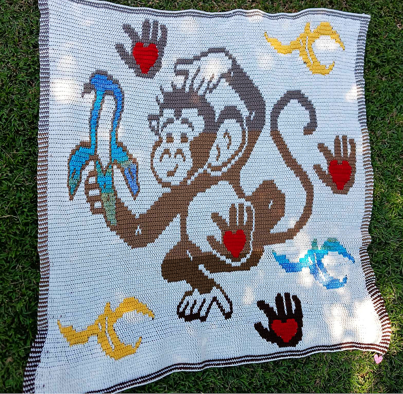 LovePrints Monkey Blanket Overlay Mosaic Crochet Pattern and Charts
