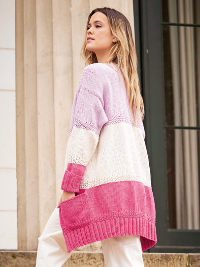 Jacke mit Blockstreifen in Pink, Rosé und Beige