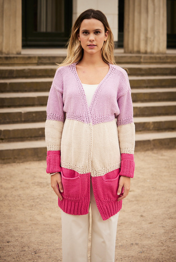 Jacke mit Blockstreifen in Pink, Rosé und Beige