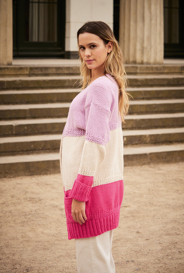 Jacke mit Blockstreifen in Pink, Rosé und Beige
