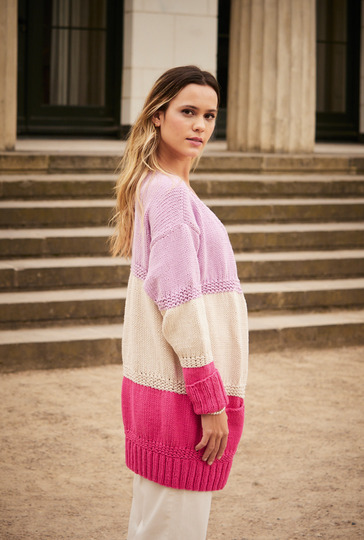 Jacke mit Blockstreifen in Pink, Rosé und Beige