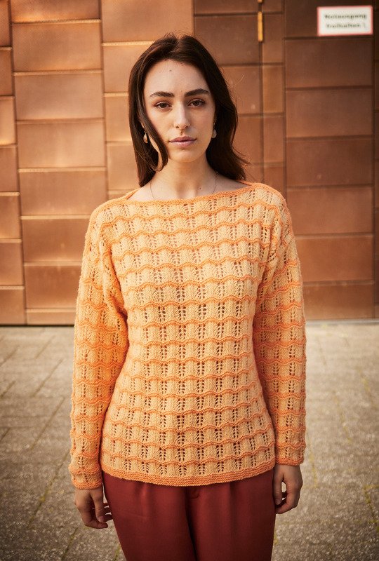 Pulli mit Wellenmuster in Apricot und Mandarin - Bild 4