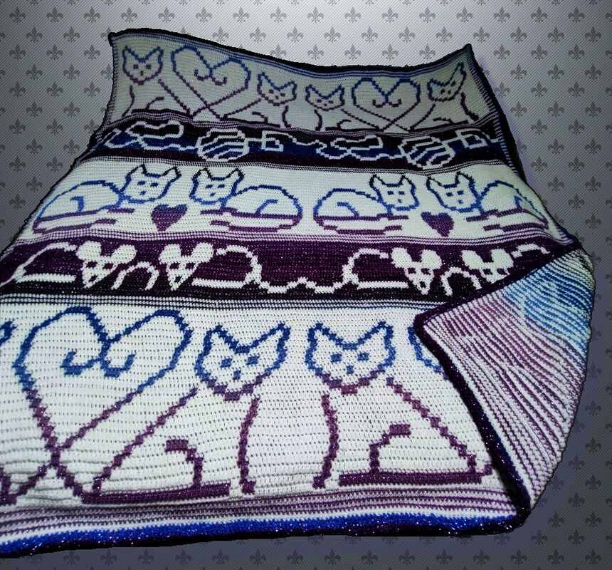 Whimiscal Kitty Blanket Overlay Mosaic Crochet Pattern and Charts