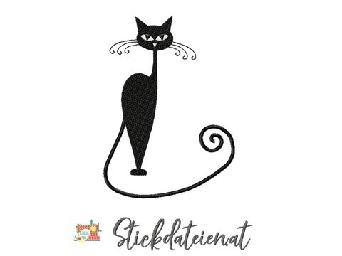 Katzensilhouette Stickdatei, Katze Stickmuster in 2 Größen, Tier Silhouette