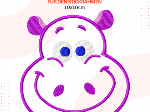 Nilpferd Stickdatei, Hippo digitales Stickmotiv, Tier Stickmuster