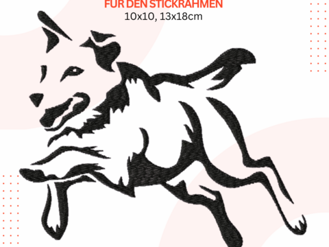 Hund Stickdatei, springender Hund Stickmuster, digitale Stickvorlage