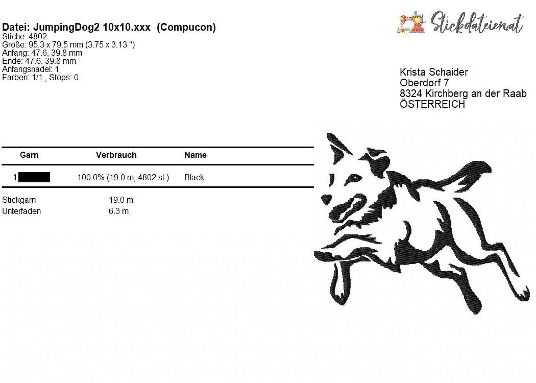 Hund Stickdatei, springender Hund Stickmuster, digitale Stickvorlage - Bild 3