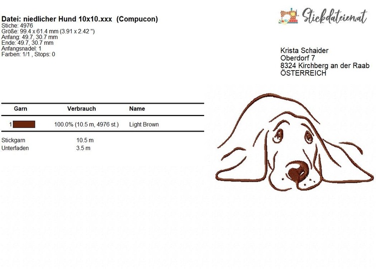 Hund Stickdatei, Stilisierter Hund Stickmuster, Niedlicher Hund Applikation