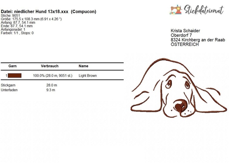 Hund Stickdatei, Stilisierter Hund Stickmuster, Niedlicher Hund Applikation