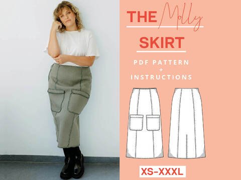 Schnittmuster Rock nähen OHNE NÄHMASCHINE, Gerader Midirock sticken