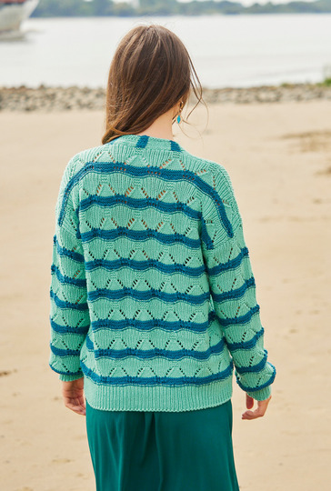 Jacke mit V-Ausschnitt im Wellenmuster in Mint und Petrol