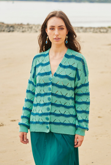 Jacke mit V-Ausschnitt im Wellenmuster in Mint und Petrol