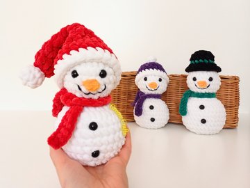 Häkelanleitung: Schneemann Plüschfigur in 3 Varianten – Nahtlose Dekoration