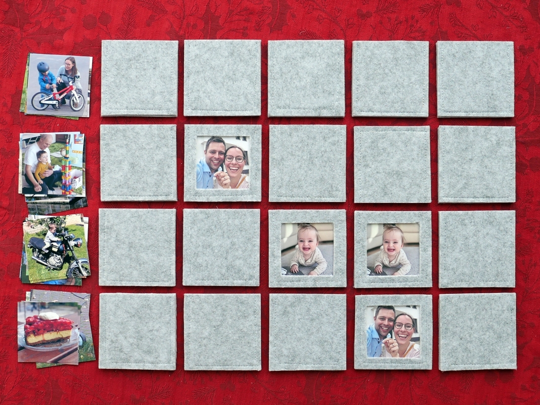 Personalisierbares Memory-Spiel mit Wechselbilderrahmen aus Filz
