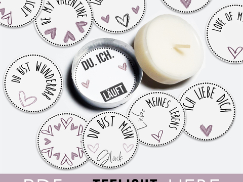 Teelicht-Botschaften PDF 24 Liebesbotschaften Geschenk Valentinstag