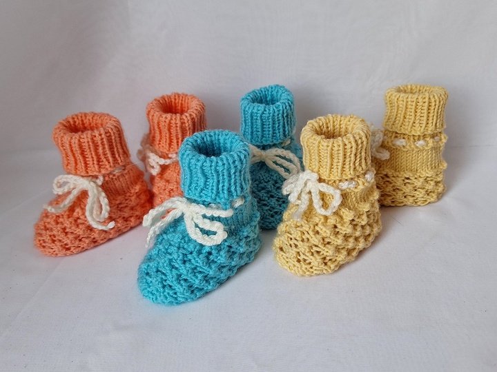 Strickanleitung Baby-Schuhe, Booties, Dornröschenmuster, ca. 9,5 cm  #320