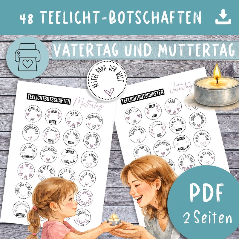 Teelicht-Botschaften PDF 24 Botschaften zum Muttertag/Vatertag Geschenk