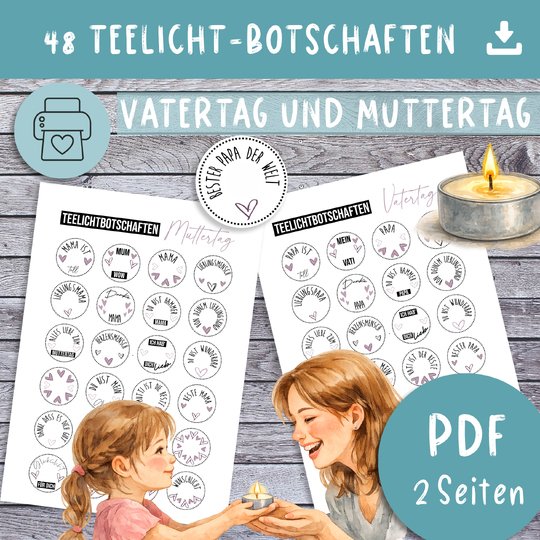 Teelicht-Botschaften PDF 24 Botschaften zum Muttertag/Vatertag Geschenk
