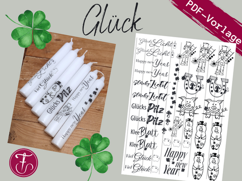 Vorlage für Kerzentattoo Glück pdf  Kerzensticker für Wasserschiebefo