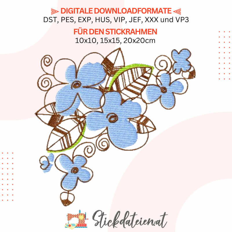 Blumen Stickdatei, Blumenmuster Stickdesign, moderne Blumen Stickvorlage