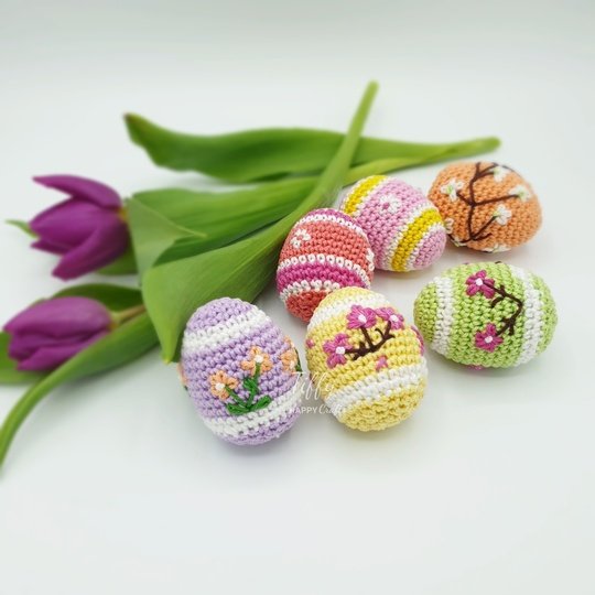 Crochet Easter Eggs with Embroidered Flowers – Amigurumi Pattern