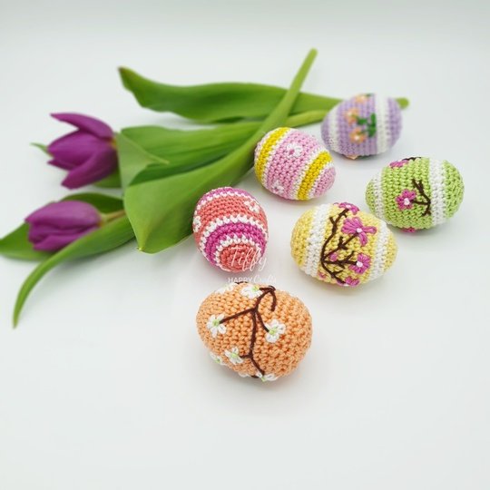 Crochet Easter Eggs with Embroidered Flowers – Amigurumi Pattern