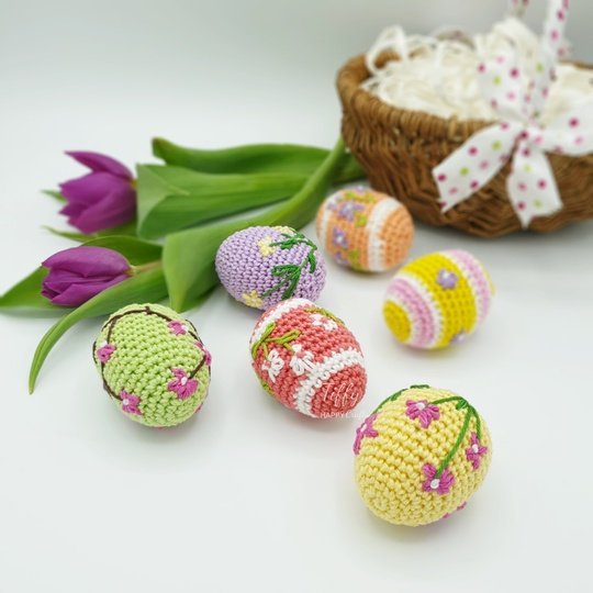 Crochet Easter Eggs with Embroidered Flowers – Amigurumi Pattern