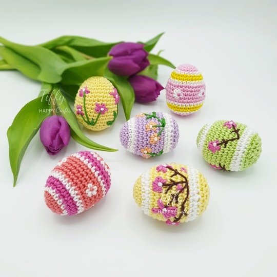 Ostereier mit gestickten Blumen – Häkelanleitung Amigurumi