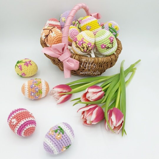 Ostereier mit gestickten Blumen – Häkelanleitung Amigurumi