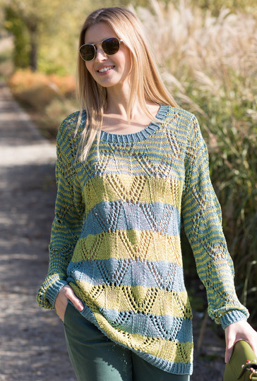 Gestreifter Longpulli im Ajourmuster