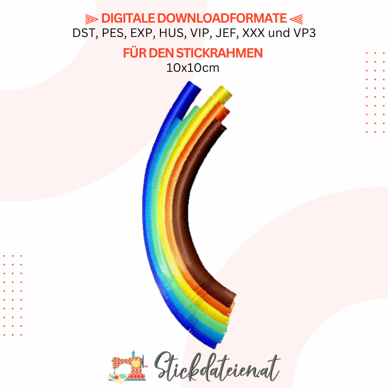 Regenbogen Stickdatei, Rainbow Stickmuster, Bunte Stickvorlage in 3 Größen,