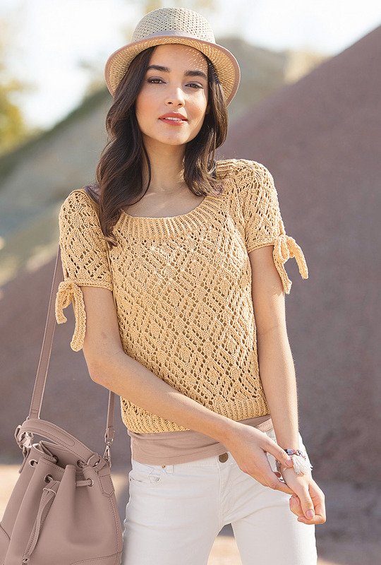 Strickshirt in Apricot und Rauten-Ajourmuster - Bild 2