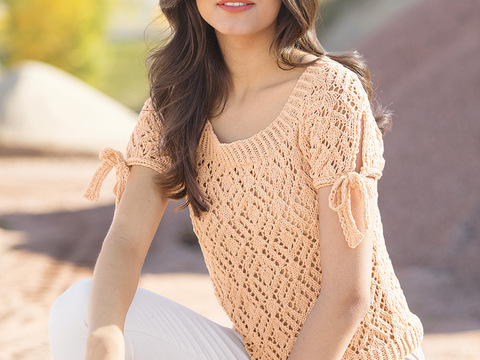 Strickshirt in Apricot und Rauten-Ajourmuster