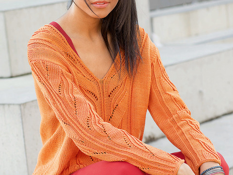 Gestrickter V-Ausschnittpulli in Orange