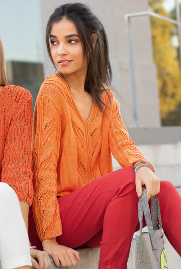 Gestrickter V-Ausschnittpulli in Orange