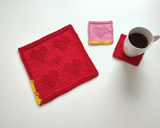 Einfachen Herz Untersetzer und Herz-Tuch - Strickanleitung f&uuml;r Anf&auml;nger