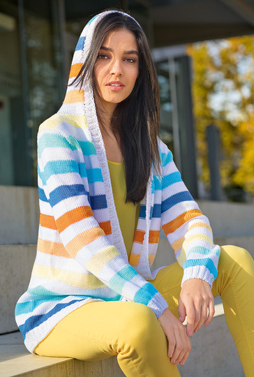 Gestreifte Strickjacke mit Kapuze