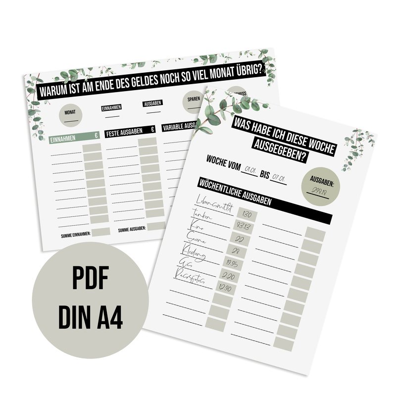 FINANZPLANER A4 Download PDF Finanzen Vorlage Monatsplaner und Wochenplaner