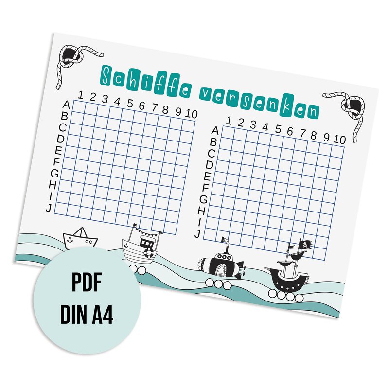 SCHIFFE VERSENKEN Download PDF Spielvorlage Kindergeburtstag Reisespiel