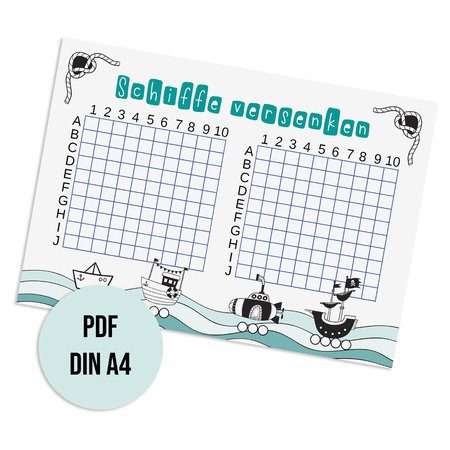 SCHIFFE VERSENKEN Download PDF Spielvorlage Kindergeburtstag Reisespiel