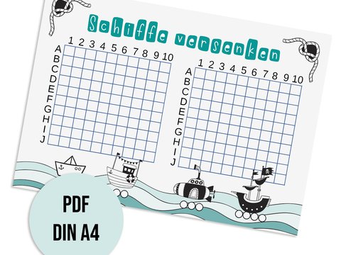 SCHIFFE VERSENKEN Download PDF Spielvorlage Kindergeburtstag Reisespiel