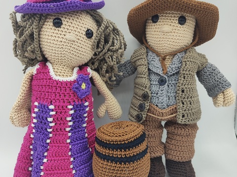 Puppen Set mit Rumfass/Püppchen mit Cowboy Puppe