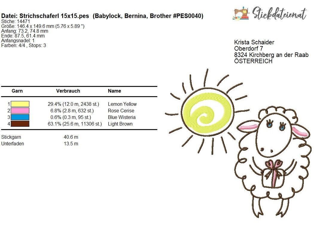 Schaf Stickdatei, Niedliches Schafmuster, Doodle Schaf Stickdesign - Bild 4