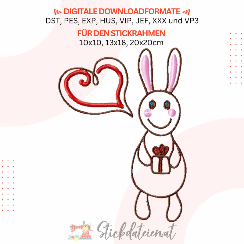 Hase Stickdatei, Doodle Hase, Hasenstickmuster, Niedliches Kaninchen