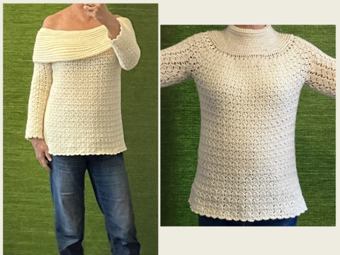 Pullover schulterfrei oder hoch geschlossen - Häkelanleitung.