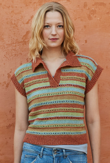 Streifentop mit Polokragen